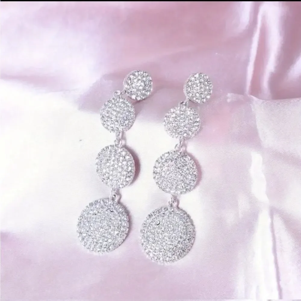 Sparkling Diamond Round Dangle Earrings